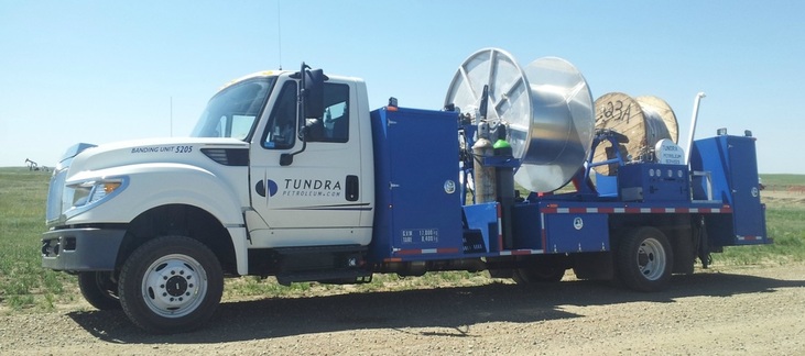 ESP, bubble tube, spooling truck, heavy oil, SAGD, Northern Alberta, remote control, 1 man crew, fiber line, data line